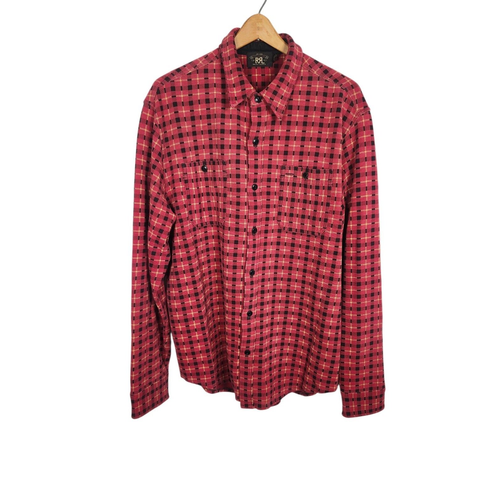 Rrl By Ralph Lauren Men's Ottoman Red Plaid Workshirt Heavy Knit 100% Cotton Xl